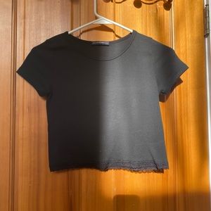 Black Lace Hem Brandy Melville Cropped Shitt